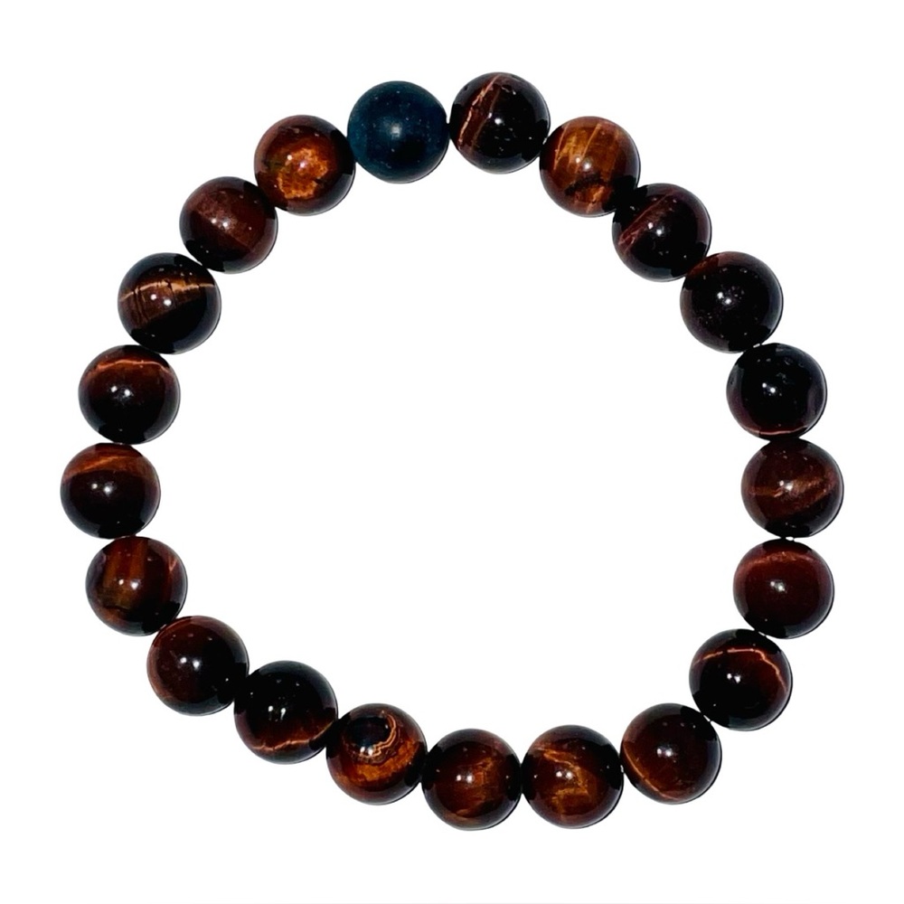 Men’s Red Tiger Eye Beaded Stretch Bracelet – Grounding & Strength